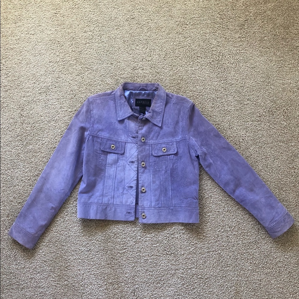 Express Purple Lavender 100% Genuine Leather Jacket Shacket M Button Front